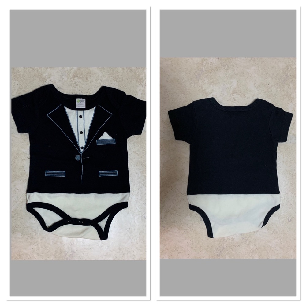 3/$12 Baby gear Boys 3-6 months Tuxedo onesie